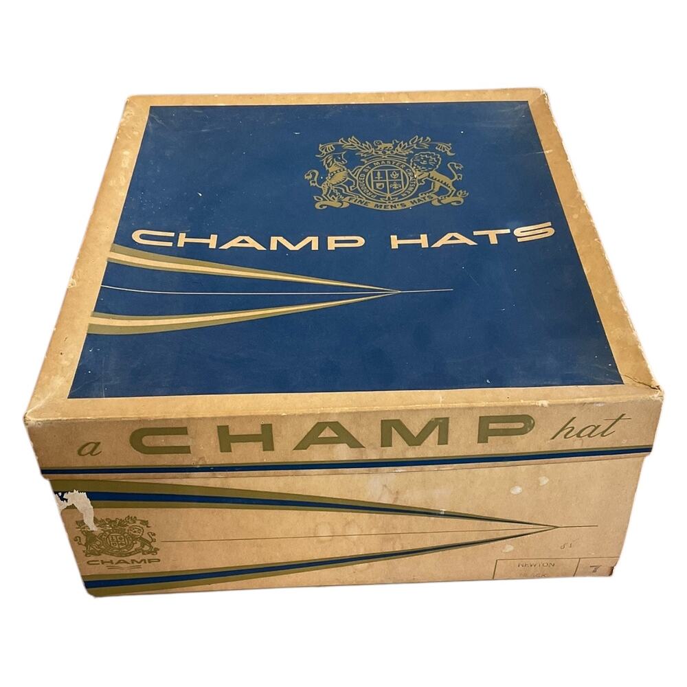 Vintage Champ Hats Box Mens Size 7 Newton Black Hatbox Display Storage Box Only‎